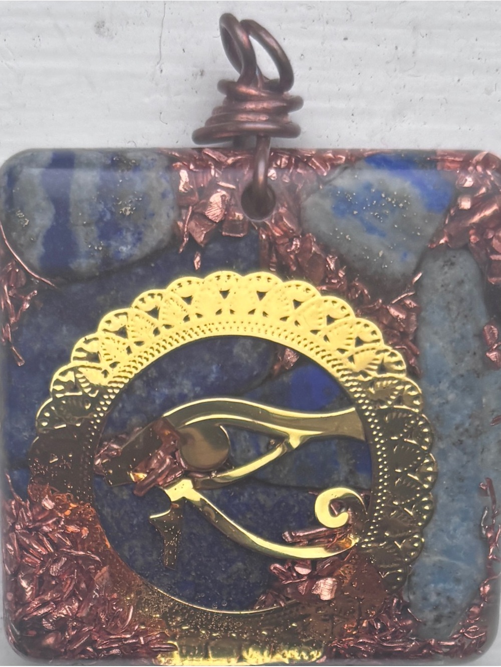 Handcrafted Gold Eye of Horus Lapis Pendant - Blue and Gold